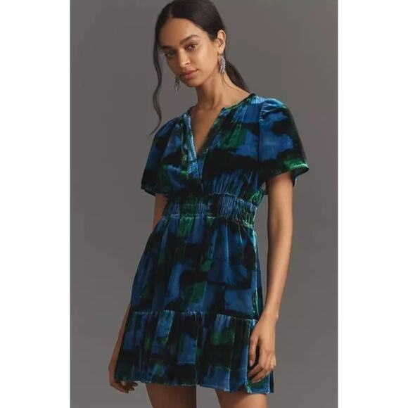 Anthropologie MAEVE The Somerset Mini Dress Velvet Edition Blue Motif M NWT $148 - Picture 1 of 6